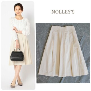 ノーリーズ(NOLLEY'S)のノーリーズ グログランタックフレアスカート 日本製 36(S) 白(ひざ丈スカート)