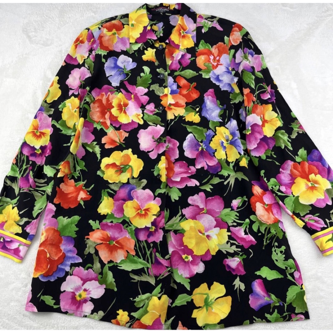 超希少✨未使用　レオナール　高級　シャツ　ブラウス　花柄　派手　シルク　個性的シャツ/ブラウス(長袖/七分)