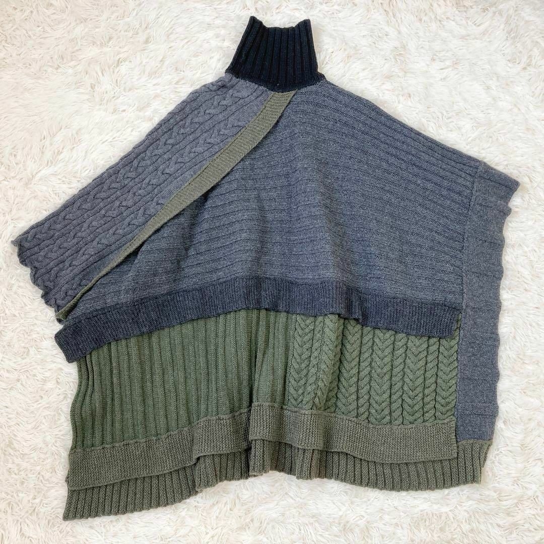 ZARA ニット ポンチョ タートル ティアード フリル グレー カーキ F ZARA ニット ポンチョ タートル ティアード フリル グレー カーキ F