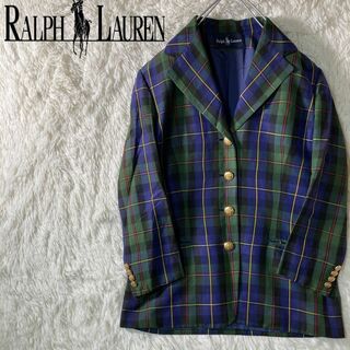 ラルフローレン(Ralph Lauren)の美品 ラルフローレン 金ボタン リネン チェック テーラードジャケット 11 L(テーラードジャケット)
