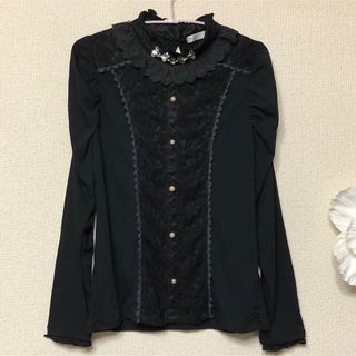 アクシーズファム(axes femme)のaxes femmeゴージャスレースビジュープルオーバーM黒超美品カットソー(カットソー(長袖/七分))