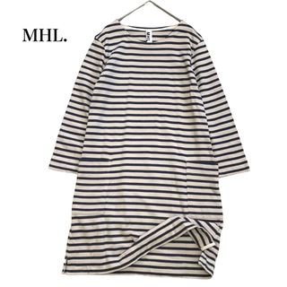 エムエイチエル(MHL.)のMHL. マーガレットハウエル ボーダー ワンピース グレー系 サイズM(ひざ丈ワンピース)