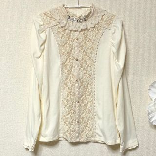 アクシーズファム(axes femme)のaxes femmeゴージャスレースビジュープルオーバー①Mキナリ美品カットソー(カットソー(長袖/七分))