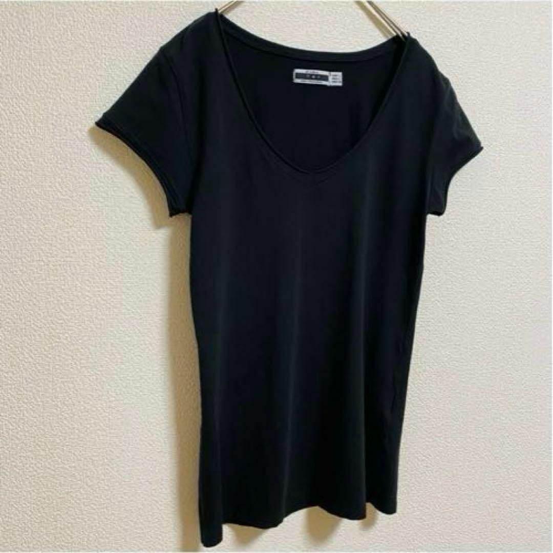 ZARA(ザラ)のst338 ZARA TRF 美品 半袖 カットソー トップス 黒 無地 伸縮性 レディースのトップス(カットソー(半袖/袖なし))の商品写真