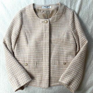 ナチュラルビューティーベーシック(NATURAL BEAUTY BASIC)の美品 ナチュラルビューティーベーシック ツイードノーカラー ジャケットLサイズ(ノーカラージャケット)