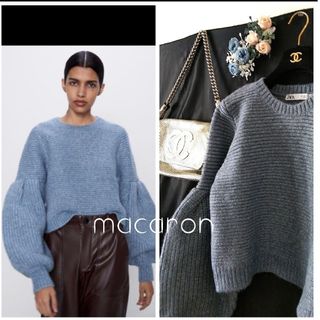 ザラ(ZARA)のご専用♡未使用ZARAザラ人気ラメ入パフスリーブ ニット ブルー冬ボリューム袖(ニット/セーター)