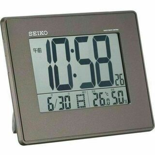 セイコー クロック 目覚まし時計 電波時計 デジタル 黒 メタリック(置時計)