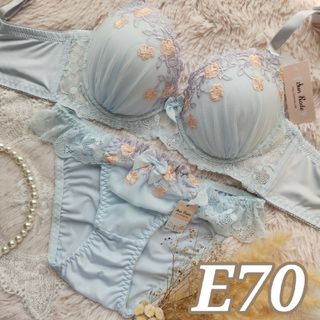 №399【E70】パステルガーリーチューリップ育乳脇高ブラ&フルバックショーツ(ブラ&ショーツセット)