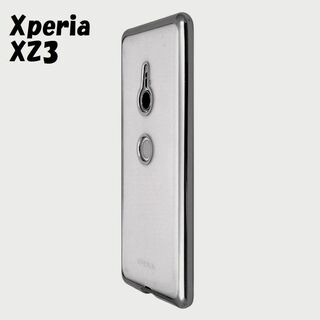 エクスペリア(Xperia)のXperia XZ3：メタリックバンパー 背面クリア ソフト ケース★シルバー(Androidケース)