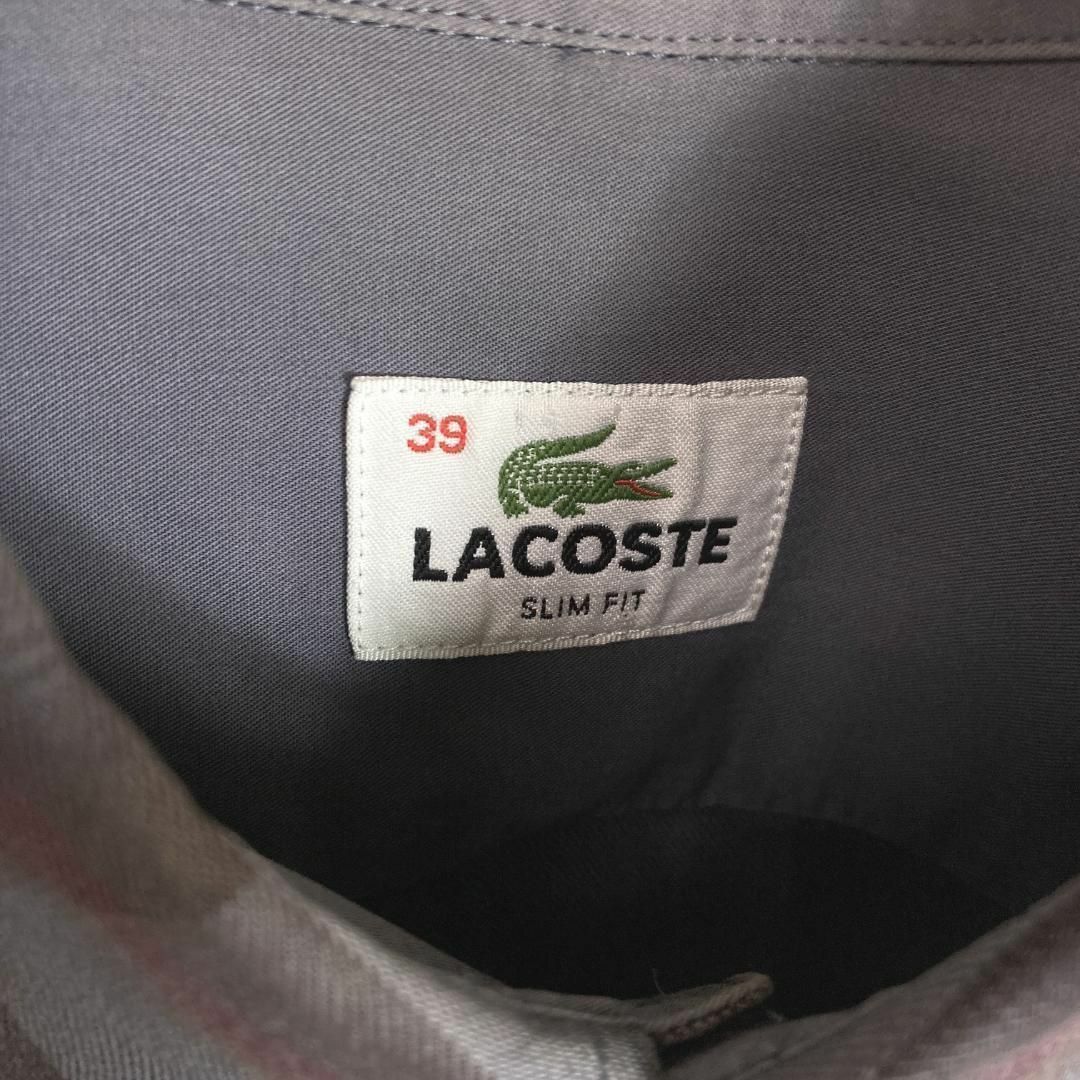 LACOSTE(ラコステ)の古着ラコステ 長袖BDシャツ チェック柄ダークトーン チャコールグレーMかわいい メンズのトップス(シャツ)の商品写真