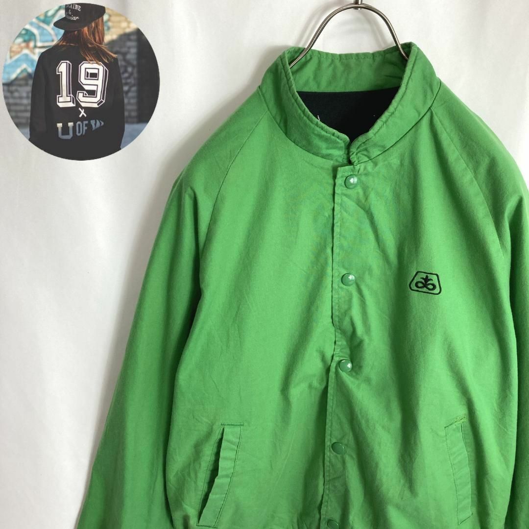 VINTAGE(ヴィンテージ)のUS古着 コーチジャケット ワンポイント刺繍 グリーン緑色 スナップボタン XL メンズのジャケット/アウター(ナイロンジャケット)の商品写真