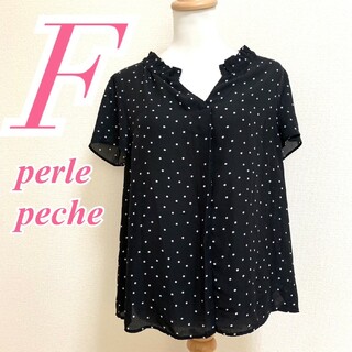 Perle Peche - perle peche Ｆ 半袖ブラウス ドット柄 きれいめコーデ ブラック