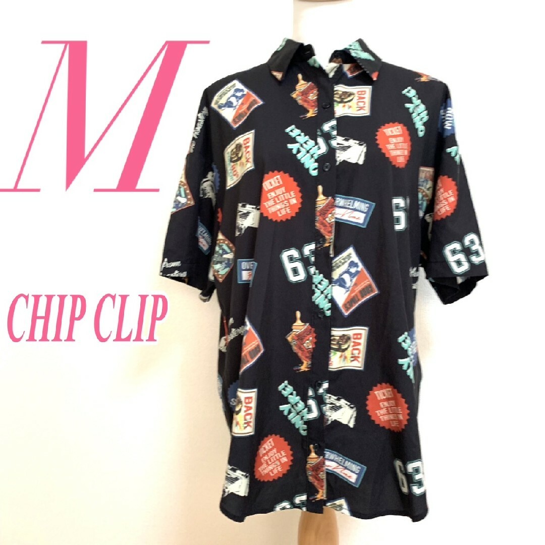 CHIP CLIP M 半袖シャツ 総柄 派手 ブラック レッド ホワイト レディースのトップス(シャツ/ブラウス(半袖/袖なし))の商品写真