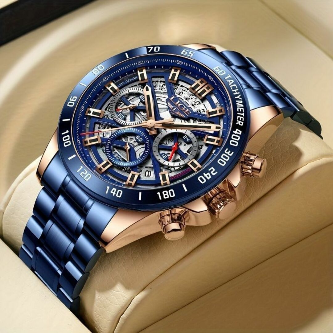 LIGEファッション 腕時計 エレガント 高級 光沢 アナログ 防水 メンズ２２cmストラップの長さ