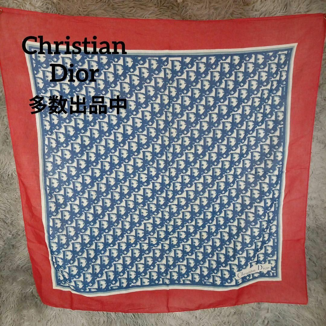バンダナ/スカーフ2441美品　クリスチャンディオール　スカーフ　トロッター　コットン　赤×青