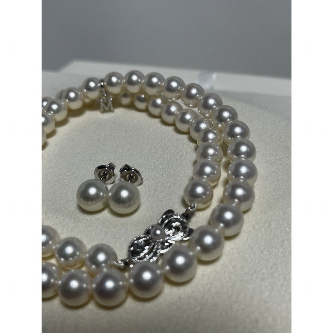 MIKIMOTO(ミキモト)のミキモト　K18  7.5〜8㎜　パールネックレス　8.3㎜ピアスセット　美品 レディースのアクセサリー(ネックレス)の商品写真