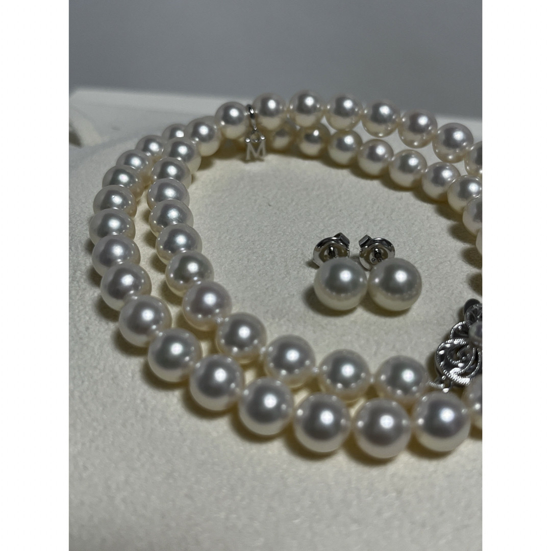 MIKIMOTO(ミキモト)のミキモト　K18  7.5〜8㎜　パールネックレス　8.3㎜ピアスセット　美品 レディースのアクセサリー(ネックレス)の商品写真