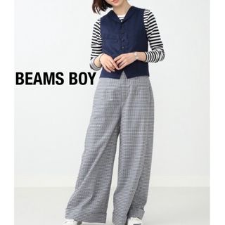 ビームスボーイ(BEAMS BOY)のBEAMS BOY(ビームスボーイ)ボンディング チェックワイドパンツ ブルー(カジュアルパンツ)