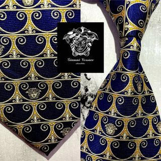 ジャンニヴェルサーチ(Gianni Versace)の 【美品幾ネイビーメデューサ柄】ジャンニヴェルサーチネクタイ   VERSACE(ネクタイ)