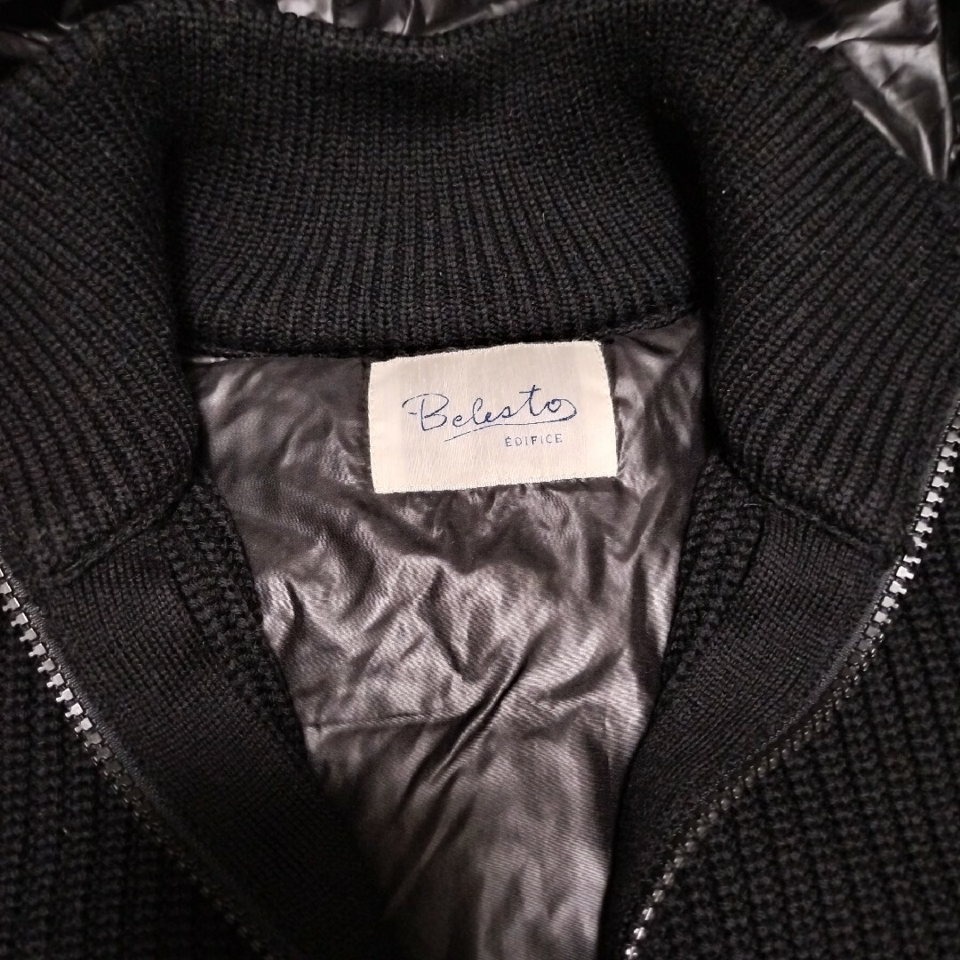 EDIFICE(エディフィス)のエディフィス ベレスト ダウン×ニット 切り替え ジップアップブルゾン ブラック メンズのジャケット/アウター(ブルゾン)の商品写真