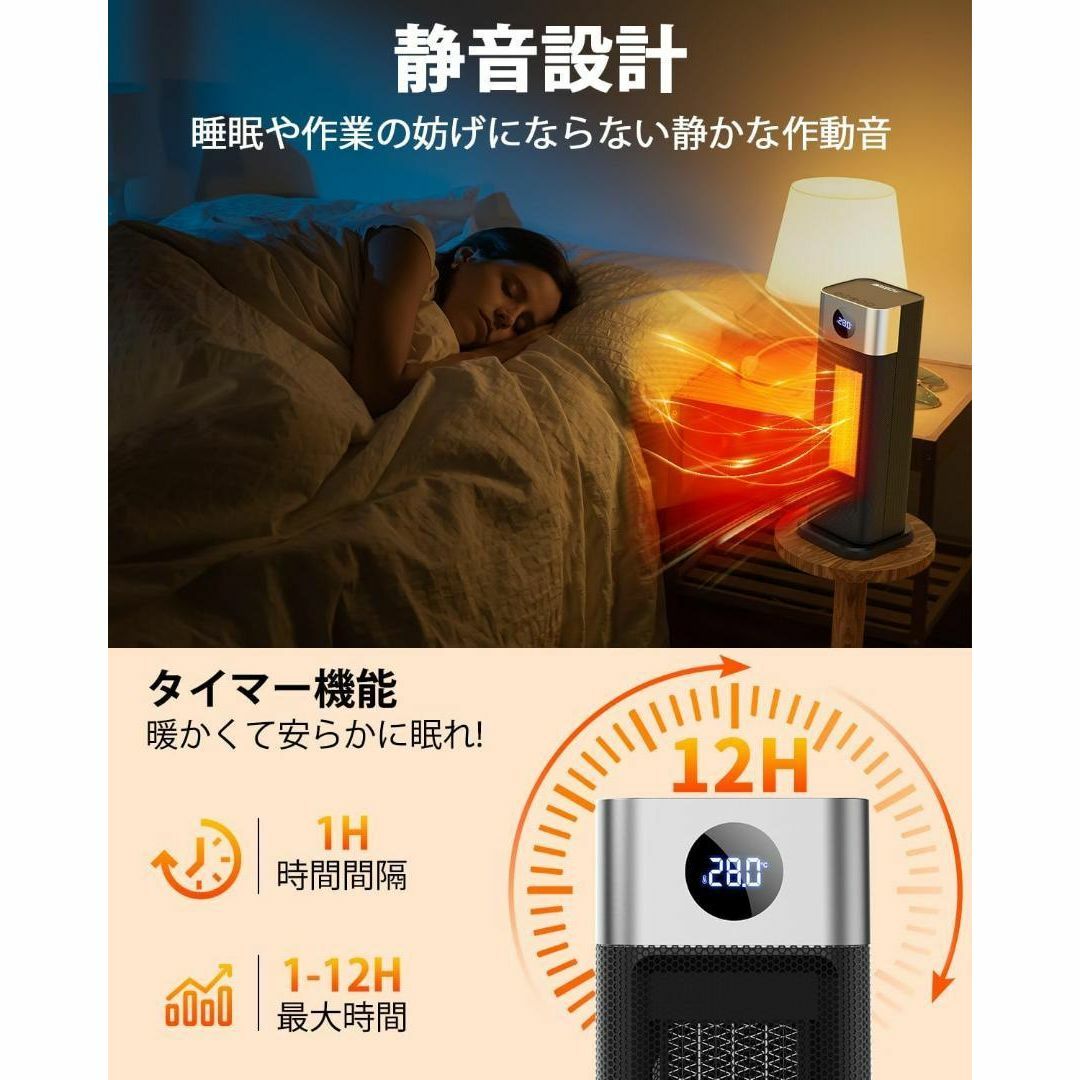 首振り　セラミックヒーター 電気ストーブ ヒーター小型　 2秒で速暖 ！ スマホ/家電/カメラの冷暖房/空調(電気ヒーター)の商品写真