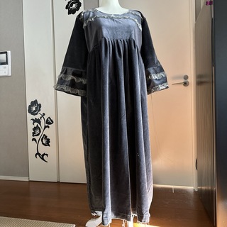 IKEAカーテンリメイク　別珍素材2Lオーバーサイズワンピース　中世ドレス風(ロングワンピース/マキシワンピース)