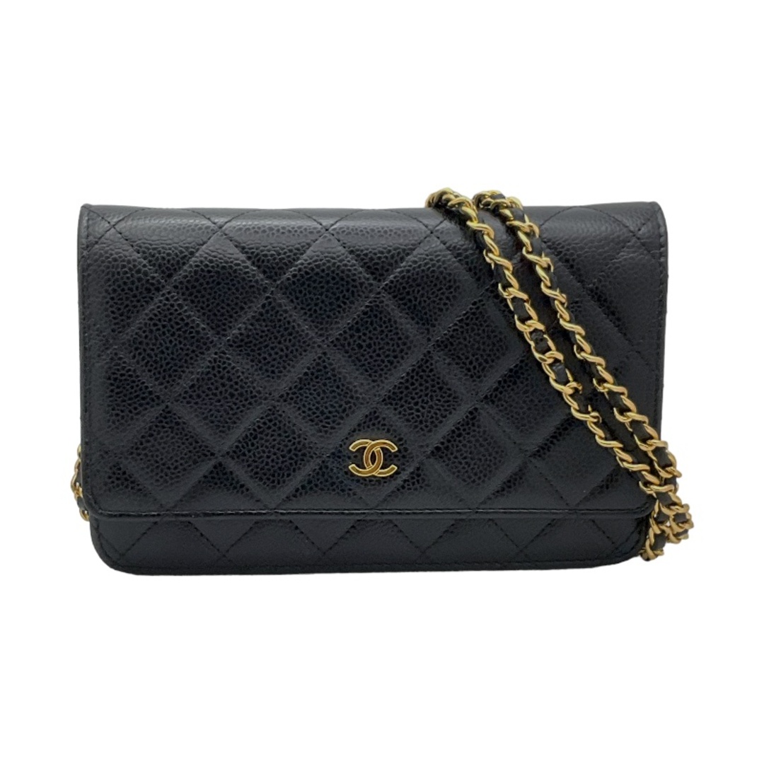 約19cm高さシャネル CHANEL チェーンウォレット AP0250 ブラック/ゴールド金具 キャビアスキン レディース ショルダーバッグ