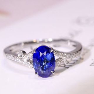 天然 ロイヤルブルーサファイア ダイヤ リング0.87ct k18 ¥(リング(指輪))