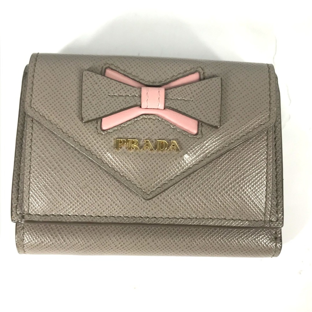 プラダ PRADA リボン サフィアーノ 1MH021 コンパクトウォレット バイカラー 3つ折り財布 レザー ピンク財布