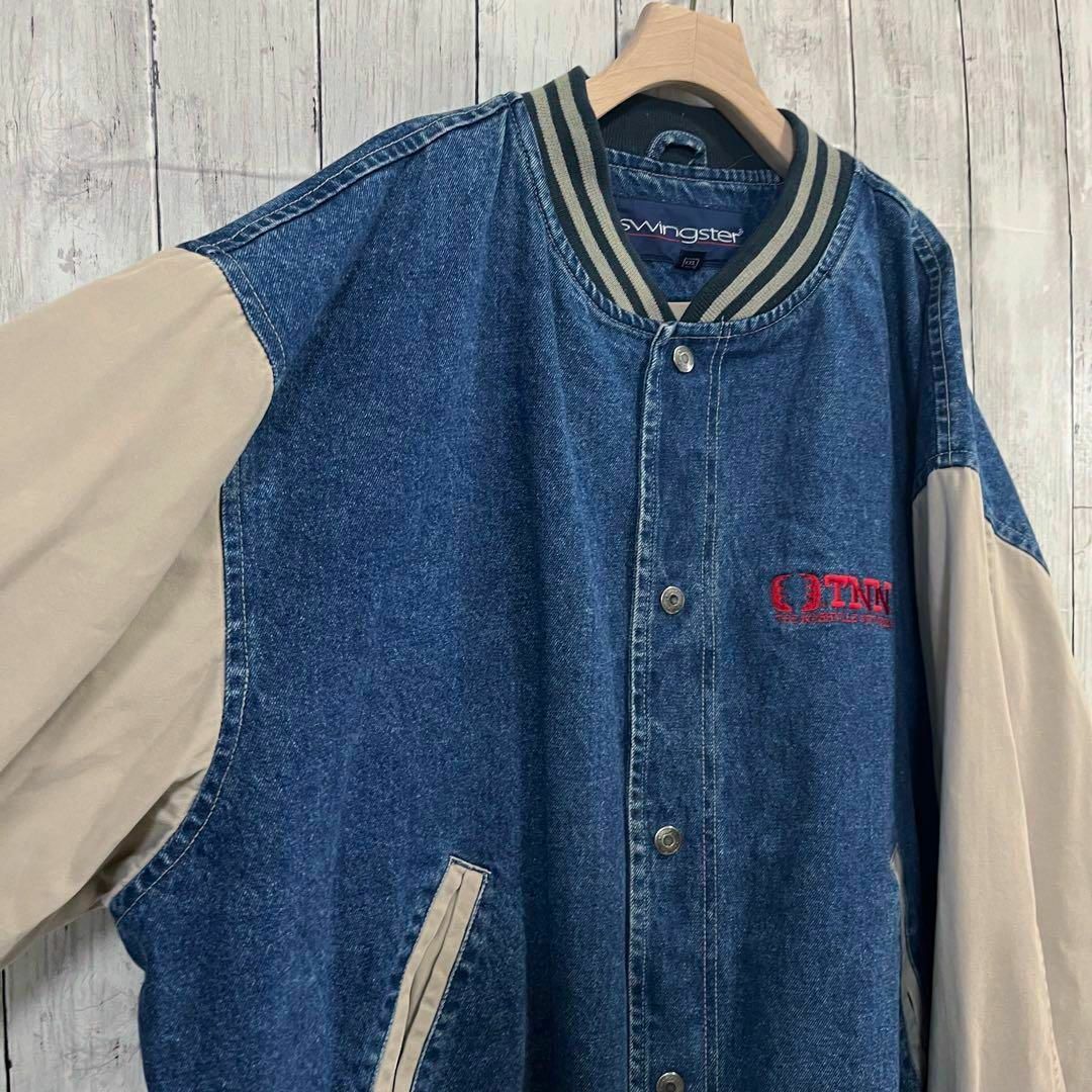 5%OFF】 【OLD古着】刺繍 デニム切り替えスタジャン ゆるシルエット 5%OFF】 【OLD古着】刺繍 デニム切り替えスタジャン ゆるシルエット