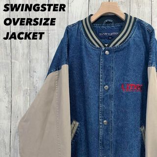 US古着SWINGSTER 刺繍ロゴ切替カラーデニムスタジャンジャケット　XXL(Gジャン/デニムジャケット)