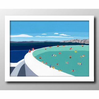 13655■A3アートポスター『夏　プール　青空　サマー』絵画 イラスト マット(その他)