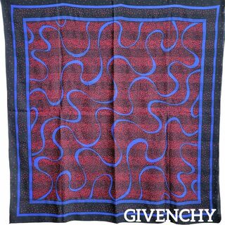 ジバンシィ(GIVENCHY)の【美品】GIVENCHY ショール 104×104 ウールスカーフ 黒赤青(マフラー/ショール)