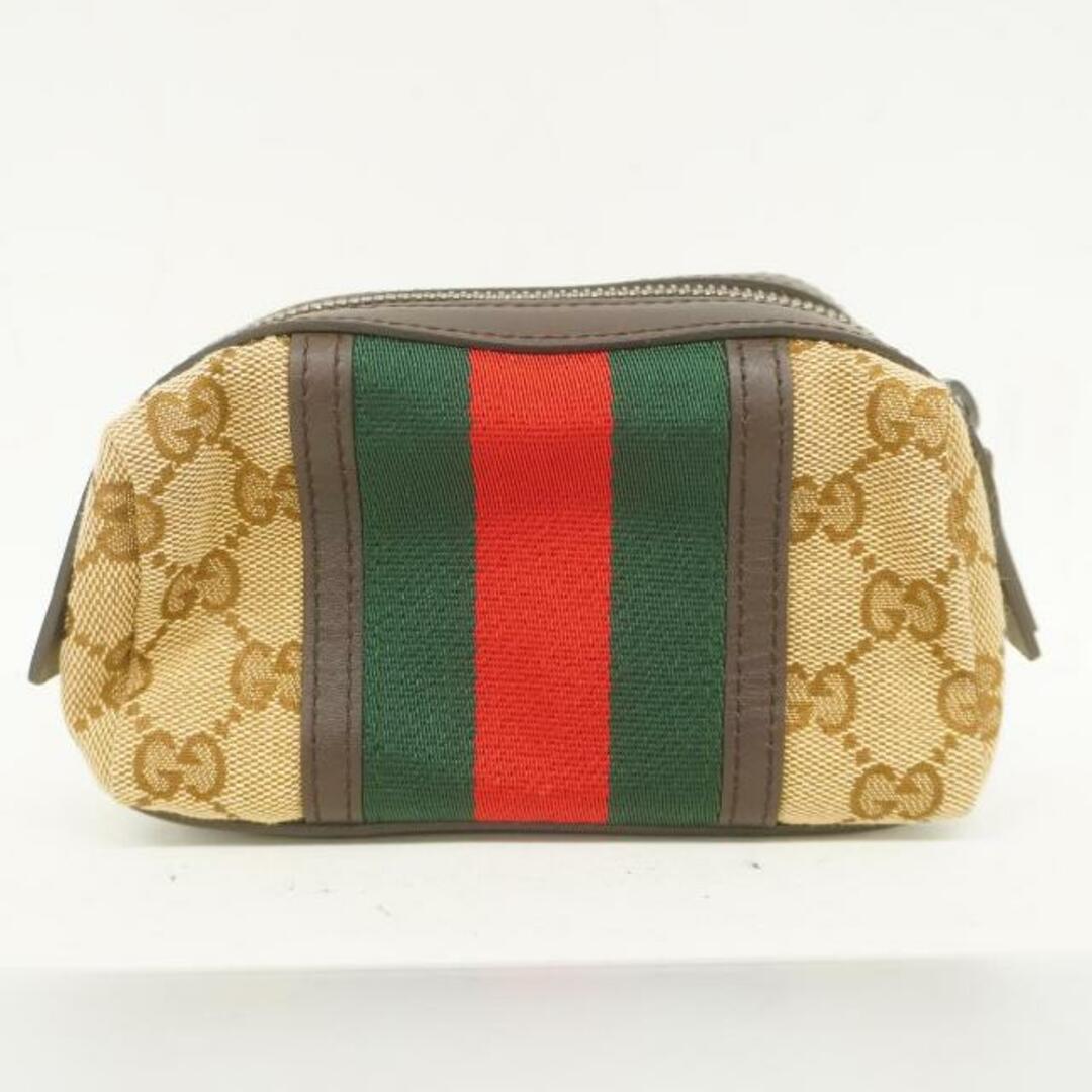 Gucci(グッチ)の★SALE 【4eb1715】グッチ ポーチ/GGキャンバス/シェリーライン/256639/キャンバス/ブラウン/ベージュ/シルバー金具 【中古】 レディースのファッション小物(ポーチ)の商品写真