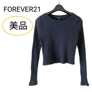 フォーエバートゥエンティーワン(FOREVER 21)の美品 FOREVER21 リブ ショート丈 トップス ブラック系 Mサイズ(カットソー(長袖/七分))