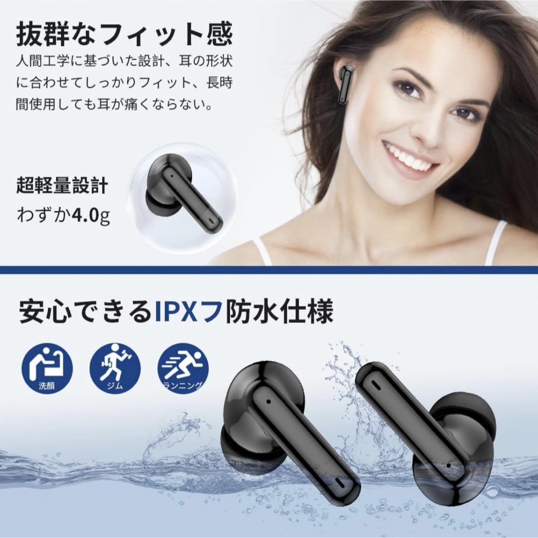 ハンズフリー ワイヤレスイヤホンBluetooth5.3+EDR HiFi音質 スマホ/家電/カメラのオーディオ機器(ヘッドフォン/イヤフォン)の商品写真