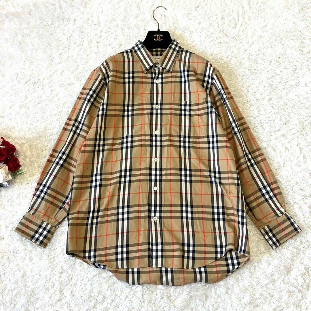 BURBERRY(バーバリー)の【激レア】バーバリー　長袖シャツ　ノバチェック　シャドーホース　ロゴ刻印ボタンL メンズのトップス(シャツ)の商品写真