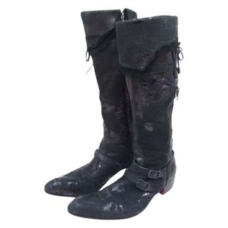 ヒロムタカハラ HIROMU TAKAHARA Deer skin Long Boots ディアスキン 鹿革 サイドジップ ロングブーツ ブラック系 41【中古】(ブーツ)