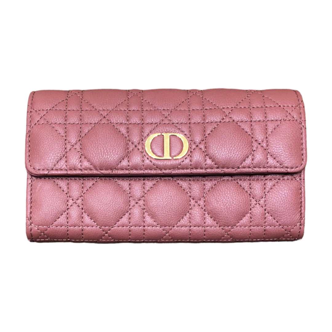 クリスチャン・ディオール Christian Dior ピオニーピンク ラムレザー レディース 長財布約10cmマチ