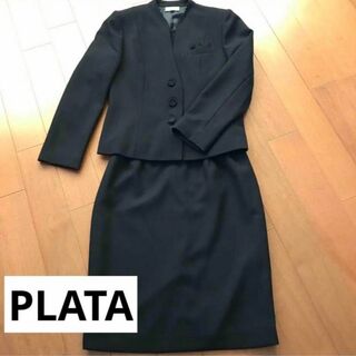 PLATA フォーマルノーカラースカートスーツ 11号 濃紺(スーツ)