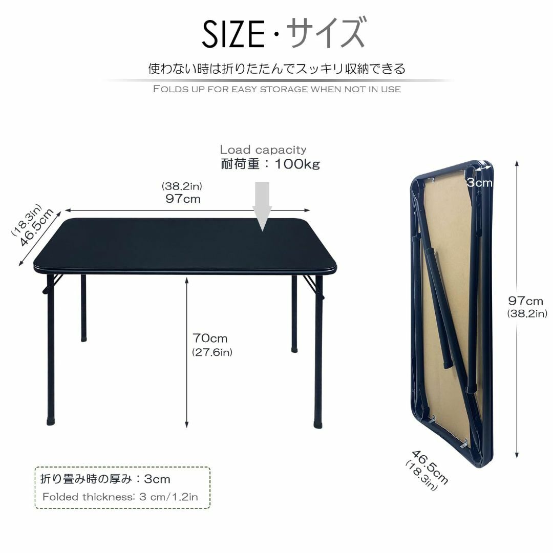 KAIHAOWIN 折りたたみテーブル 幅97×奥行46.5×高さ70cm 折りインテリア/住まい/日用品