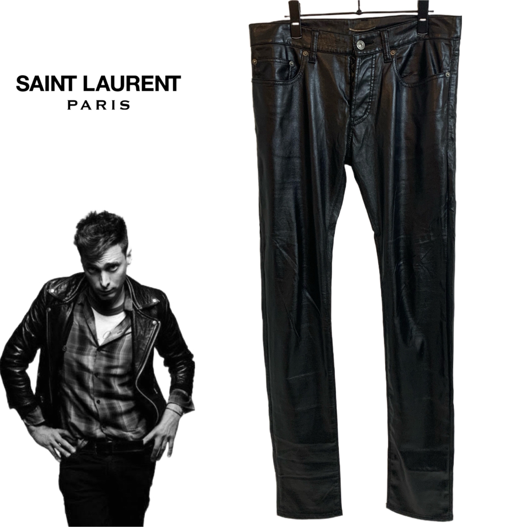 SAINT LAURENT PARIS エディ期 フェイクレザーパンツ ブラックメンズ