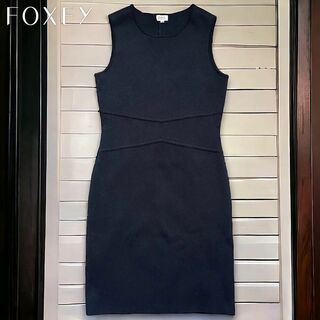フォクシー(FOXEY)の美品 FOXEY フォクシー 初期タグ レーヨンワンピース size40 黒(ひざ丈ワンピース)
