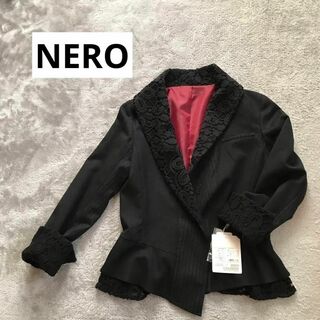 センソユニコ(Sensounico)の【新品】NERO ブラック切り替えレースフリルジャケット 38 ¥34650(テーラードジャケット)