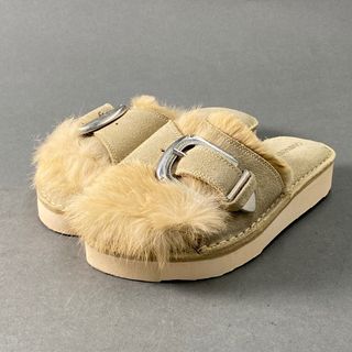 1A14 CAMINANDO カミナンド SINGLE STRAP ECO FUR SANDAL エコファーサンダル 5 ベージュ スウェードレザー バックル(サンダル)