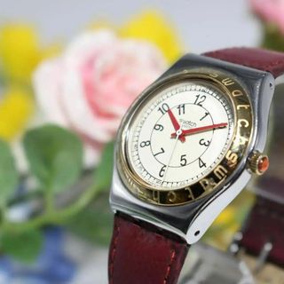 スウォッチ(swatch)のスウォッチ SWATCH クォーツ腕時計 ベージュ文字盤 革ベルト 電池交換済(腕時計)