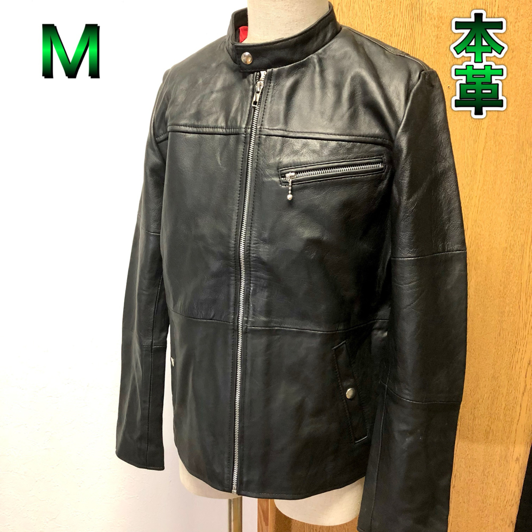 Mサイズ シングルライダースジャケット 本革ライダース メンズのジャケット/アウター(ライダースジャケット)の商品写真