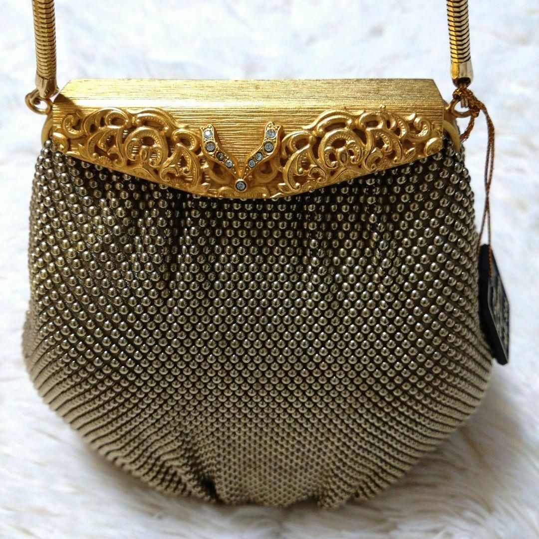 エレガンスメタルメッシュ　MESH　パーティバッグ　ゴールド レディースのバッグ(ハンドバッグ)の商品写真