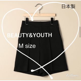 ビューティアンドユースユナイテッドアローズ(BEAUTY&YOUTH UNITED ARROWS)のBEAUTY&YOUTH☆ツイルピンタックハーフパンツ　M ブラック(カジュアルパンツ)