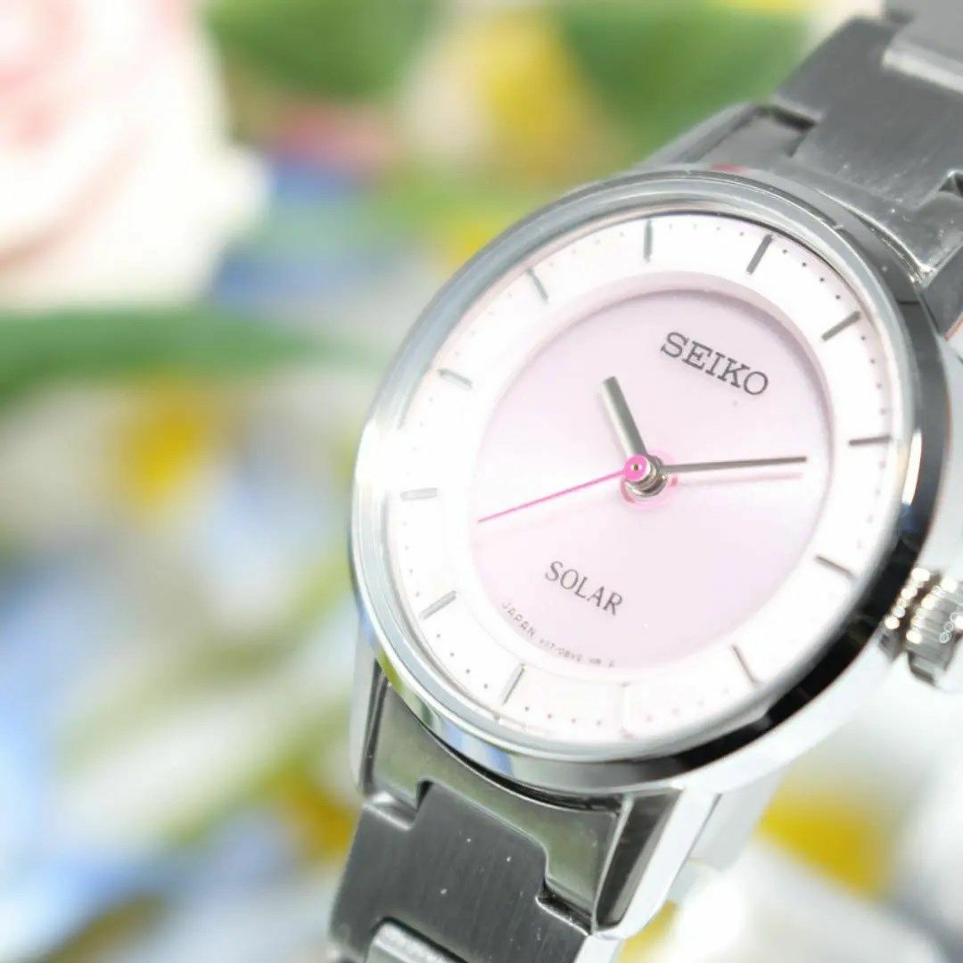 SEIKO セイコー ピンク文字盤 レディースソーラー クォーツ 限定品フェイス24mmくらい